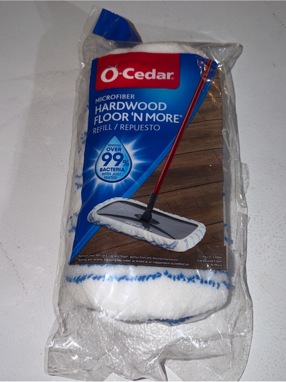 O-Cedar Hardwood Floor 'N More Microfiber Mop Refill Blue White New In Torn Pack